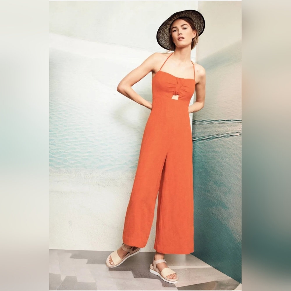 Anthropologie Elevenses Orange Tropicale Jumpsuit size 2 MSRP: $158
